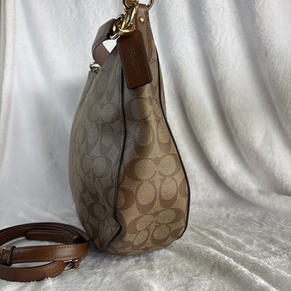 COACH Elle Hobo Signature Khaki Saddle Jacquard 2 Way Crossbody Shoulder Bag - Picture 6 of 16